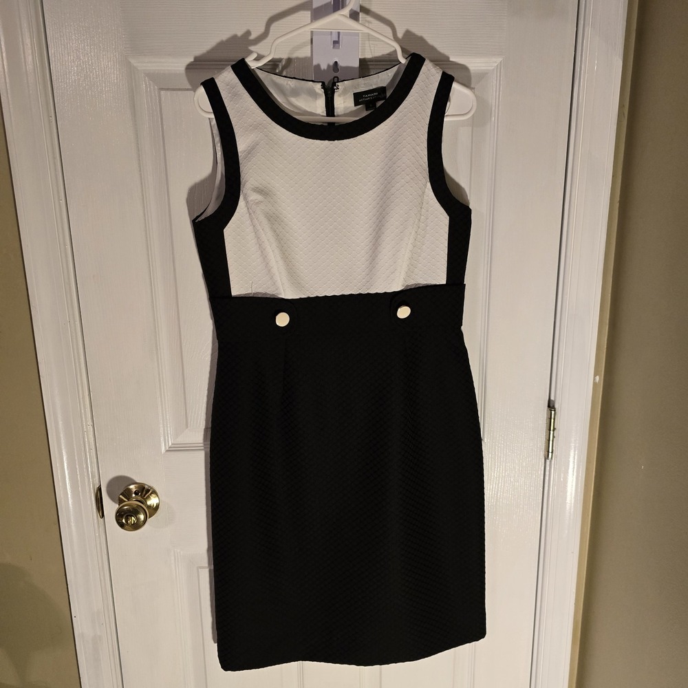 TAHARI Arthur S Levine - Size 8 Sleeveless, Black & White Career Dress NWT